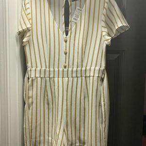 White and gold striped romper